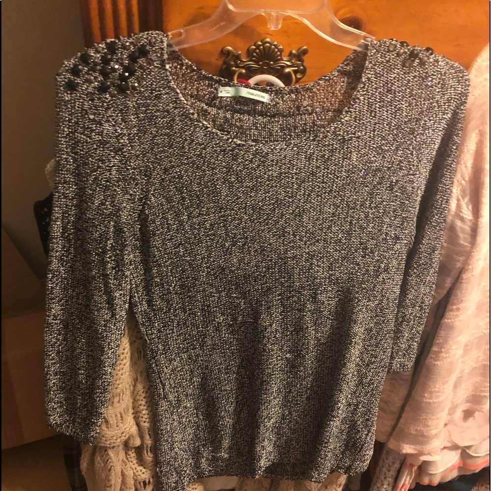 Black embellished 3/4 sleeve sweater